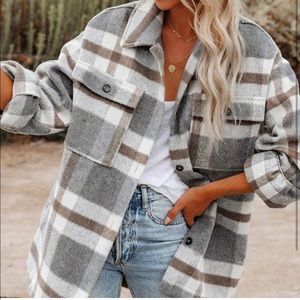 Plaid button down flannel shacket.